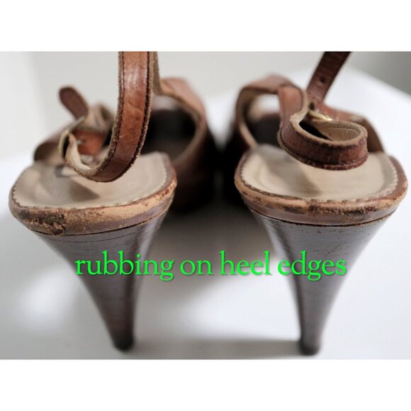 Vintage Bandolino Italy Brown Leather Peep Toe Floral Sandals - Picture 6 of 11